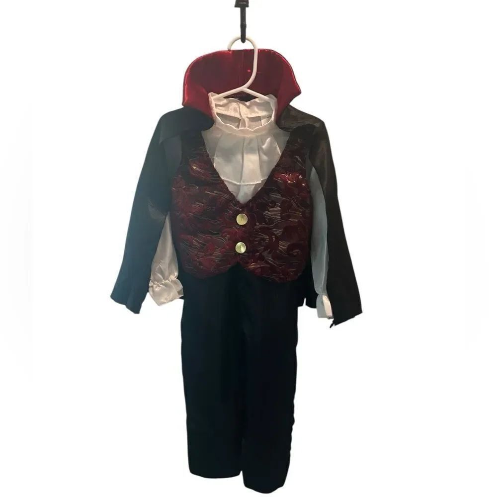 Kids Vampire Dracula Costume Set – Cape, Vest, White Ruffled Shirt & Pants 2-4
